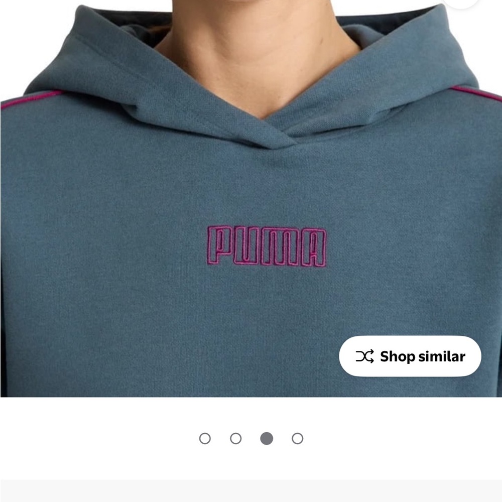 Puma Women’s Blue Hoodie Pink Piping Logo Sweatshirt Size Large